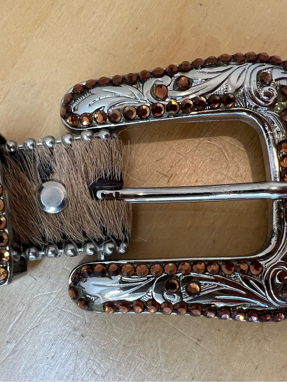 B.B. Simon Brown Leather Studded Belt with Silver Buckle and Swarovski Crystals - Picture 9 of 9